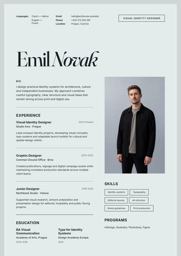 Emil Novak — Visual Identity Designer resume template preview