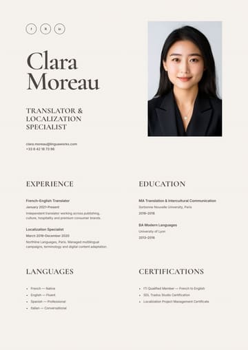 Clara Moreau — Translator & Localization Specialist