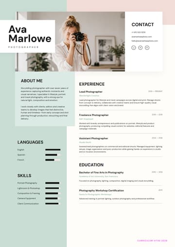Ava Marlowe Photographer resume template preview