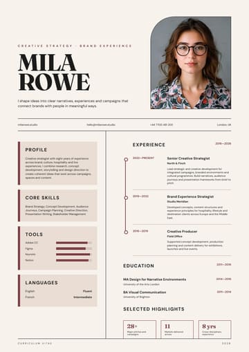 Mila Rowe Creative Strategist resume template preview