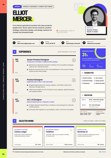 Editorial Cobalt Google Fonts resume template preview