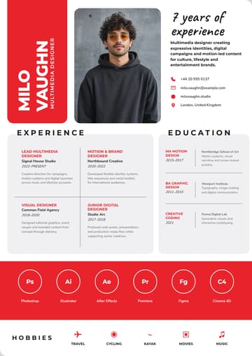 Milo Vaughn Multimedia Designer resume template preview