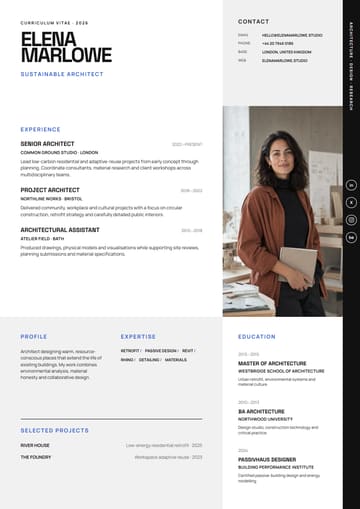 Elena Marlowe Sustainable Architect resume template preview