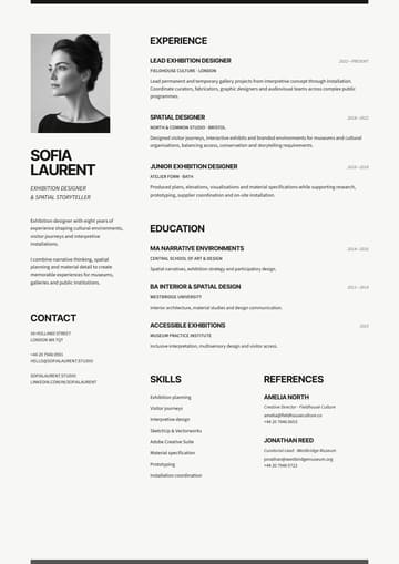 Sofia Laurent Exhibition Designer resume template preview