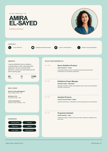 Amira El-Sayed — Exhibition Producer resume template preview