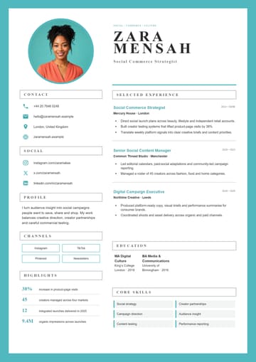 Zara Mensah — Social Commerce Strategist resume template preview