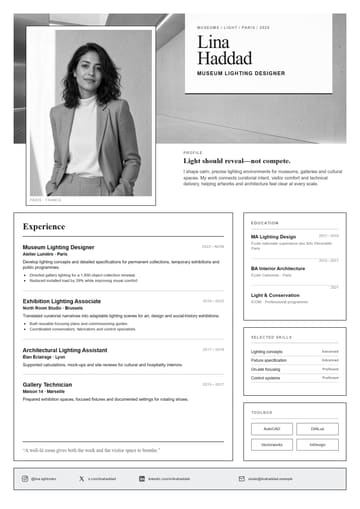 Lina Haddad — Museum Lighting Designer resume template preview