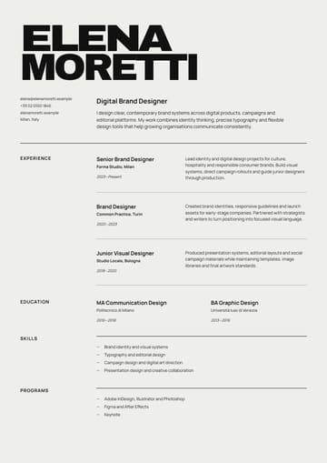 Elena Moretti — Digital Brand Designer resume template preview