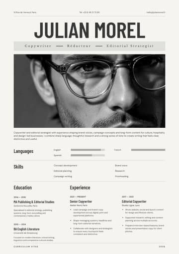 Julian Morel Copywriter resume template preview