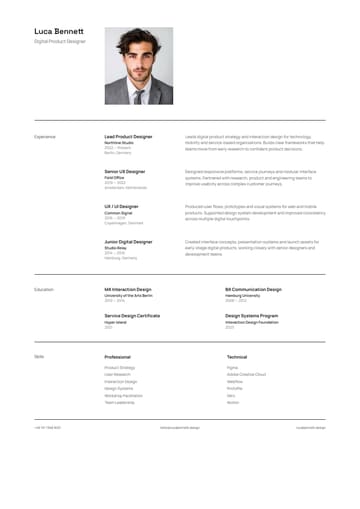 Luca Bennett Minimal Editorial resume template preview