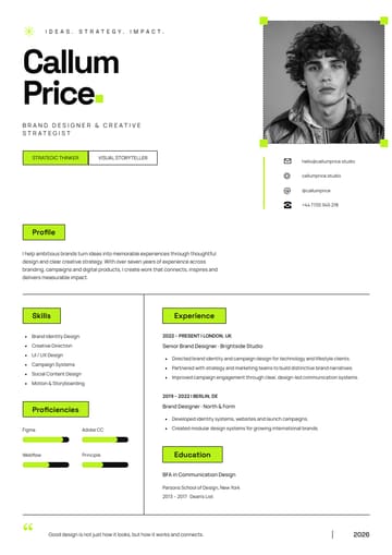Callum Price Creative Strategist Footer Fix resume template preview