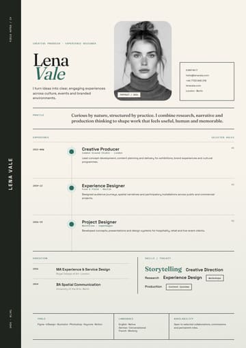 Lena Vale Fieldnotes resume template preview