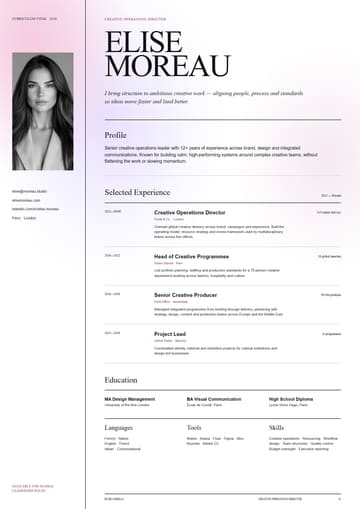 Elise Moreau Margin resume template preview