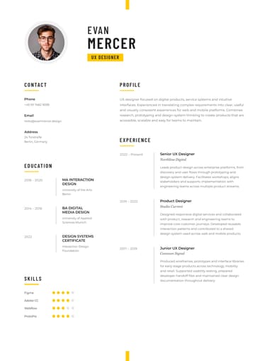Evan Mercer UX Designer resume template preview