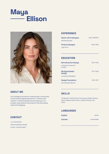 Maya Ellison UX UI Designer resume template preview