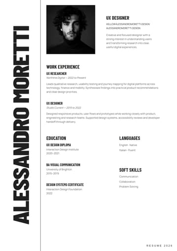 Alessandro Moretti UX Centered resume template preview