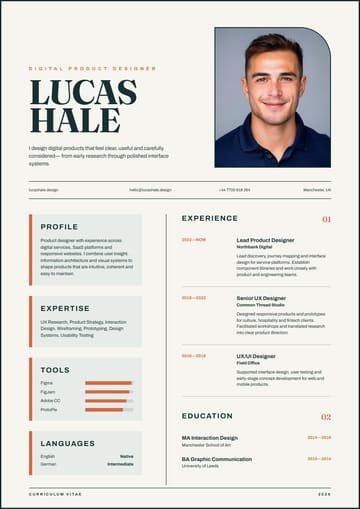 Lucas Hale Digital Product Designer resume template preview