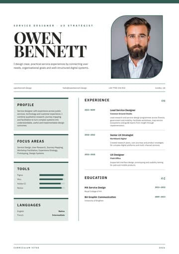 Owen Bennett Service Designer resume template preview