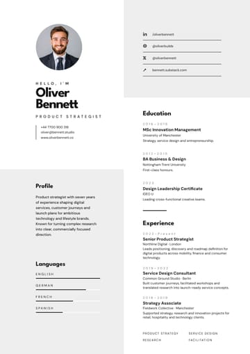 Oliver Bennett Minimal resume template preview
