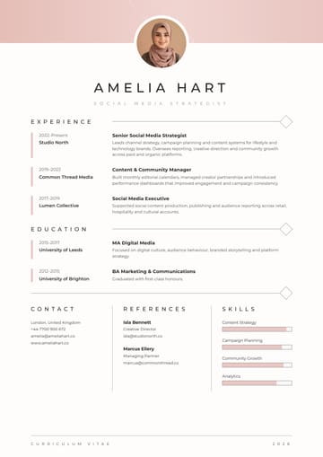 Amelia Hart Social resume template preview