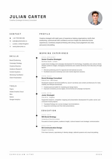 Julian Carter Minimal Timeline resume template preview